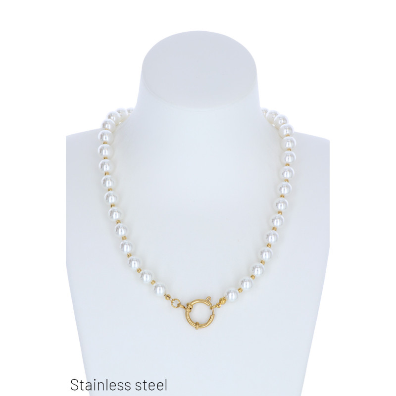 COLLIER EN ACIER INOXYDABLE AVEC PERLES ET FERMOIR