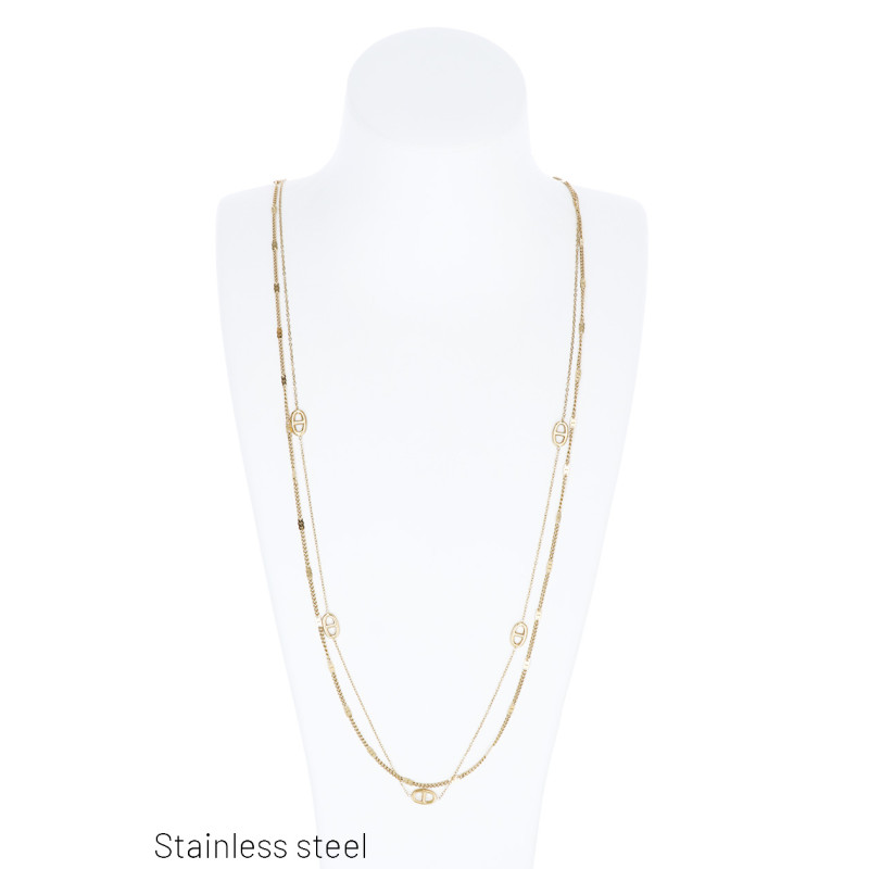 COLLIER LONG EN ACIER INOXYDABLE AVEC MAILLONS OVA