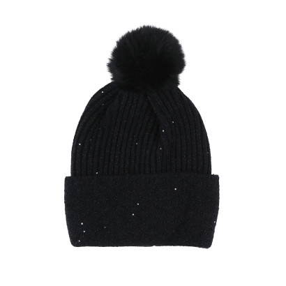 BONNET TRICOTE AVEC POMPON, SEQUINS, GÉOMÉTRIQUE