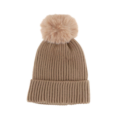 BONNET TRICOTE DE COULEUR UNI AVEC POMPON