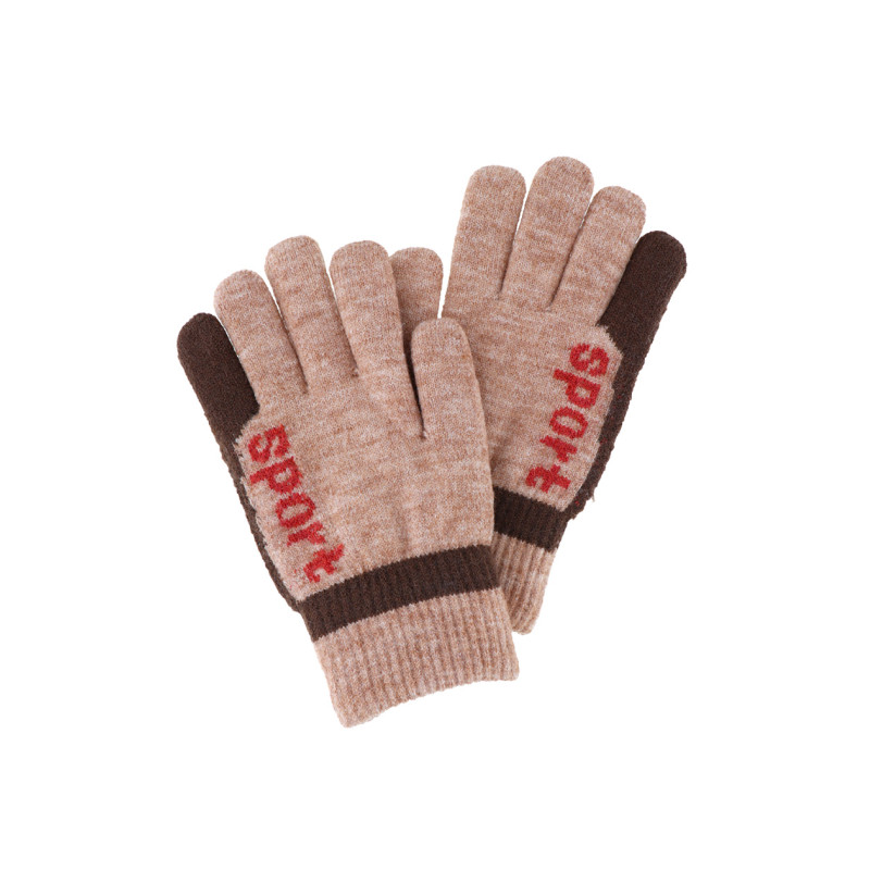 GANTS ENFANT TRICOTES COULEUR UNIE AVEC LOGO SPORT