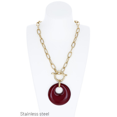 COLLIER À GROS MAILLONS ACIER ET RÉSINE, PEND ROND