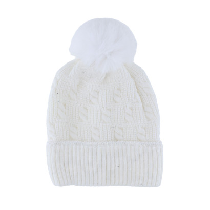 BONNET TRICOTE TORSADES AVEC POMPON, SEQUINS