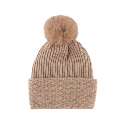 BONNET TRICOTE AVEC POMPON, SEQUINS, GÉOMÉTRIQUE