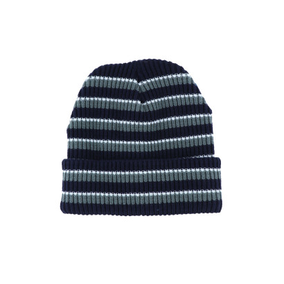 BONNET TRICOTÉ ENFANT AVEC REVERS ET RAYURES