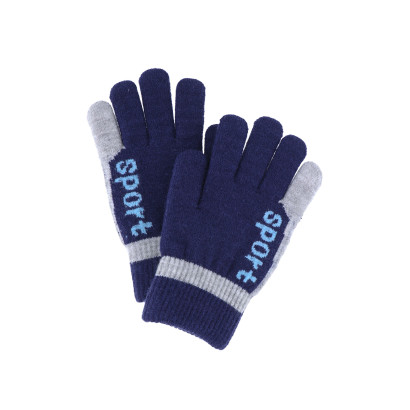 GANTS ENFANT TRICOTES COULEUR UNIE AVEC LOGO SPORT