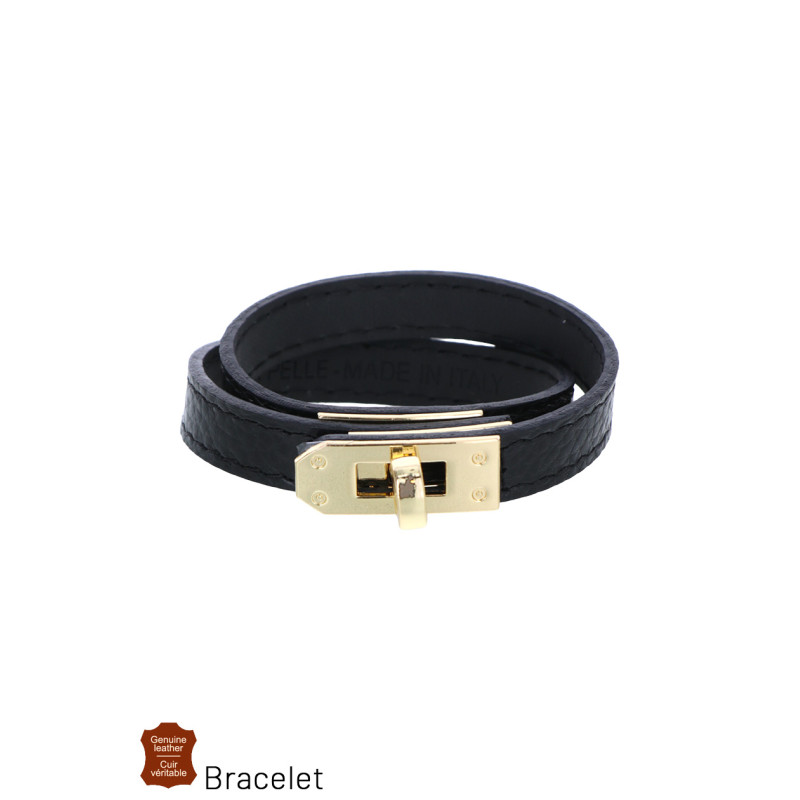 BRACELET EN CUIR AVEC FERMOIR VERROU Ú TOURNER