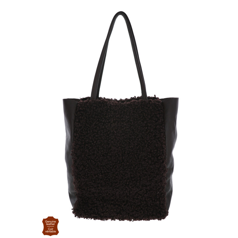 SAC FOURRE TOUT IMITATION FOURRURE, ANSE EN CUIR