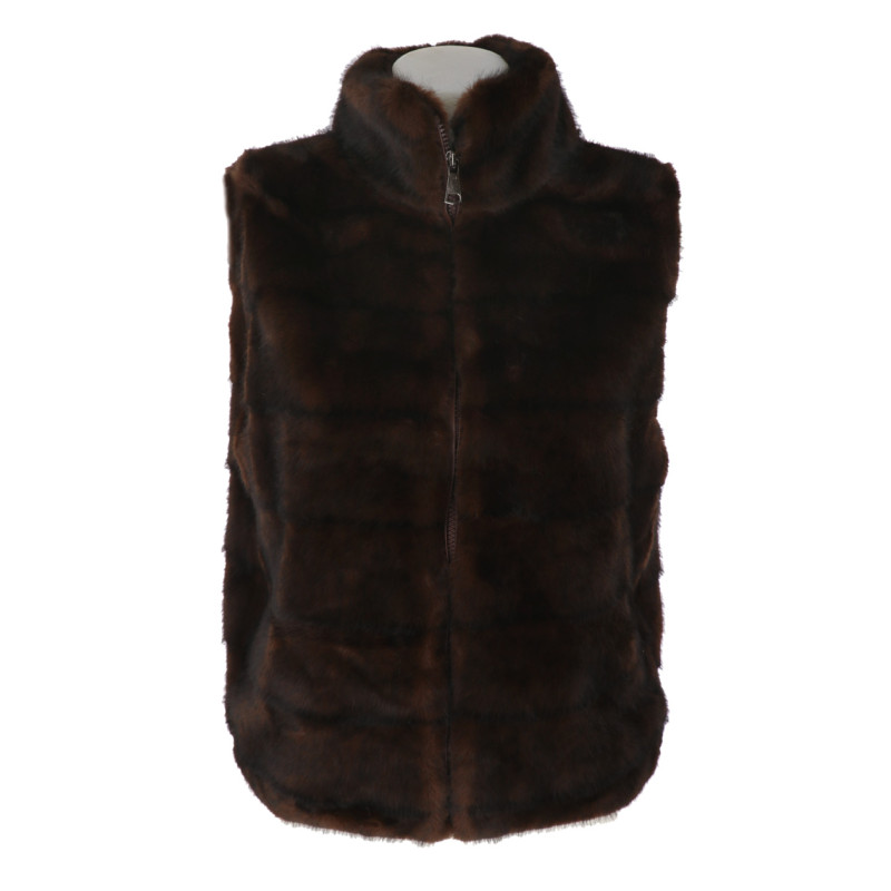 CHAQUETA SIN MANGAS PIEL SINTÉTI. RAYAS, BOLSILLOS