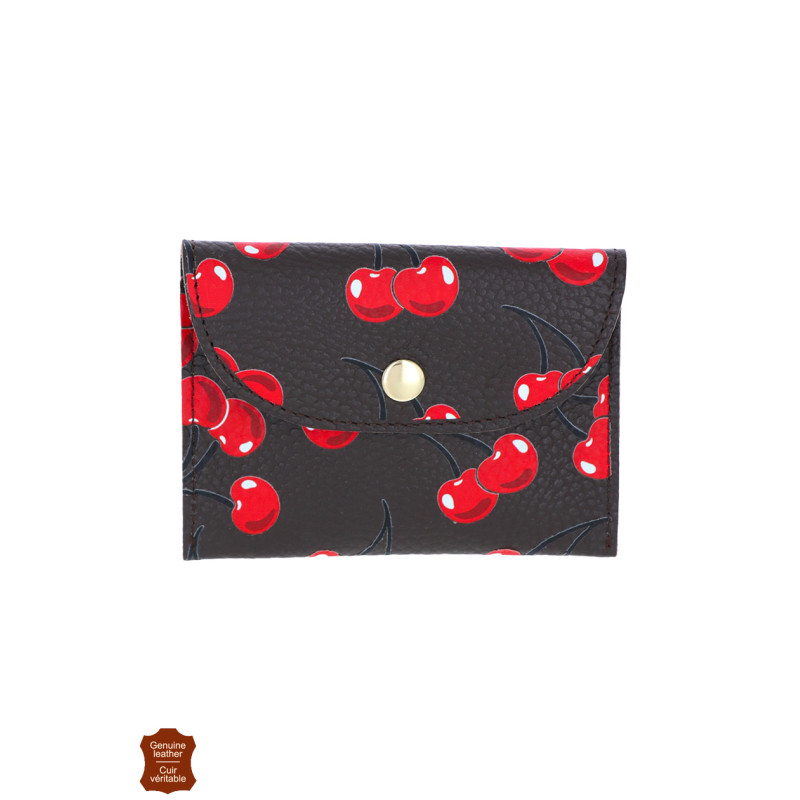 PORTE-MONNAIE EN CUIR Ú IMPRIME CERISE ET RABAT