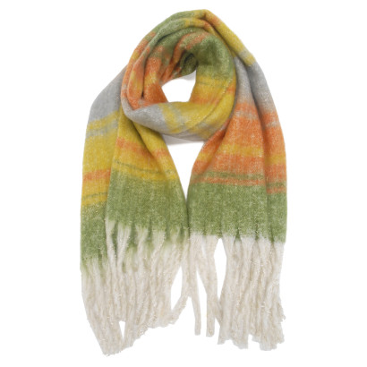 ECHARPE TRICOTEE MULTI COUL., RAYURES & FRANGES