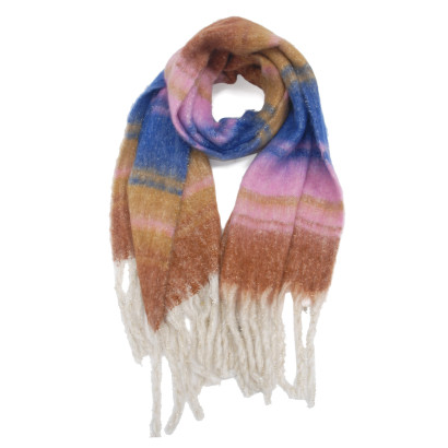 ECHARPE TRICOTEE MULTI COUL., RAYURES & FRANGES