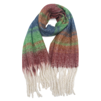 ECHARPE TRICOTEE MULTI COUL., RAYURES & FRANGES