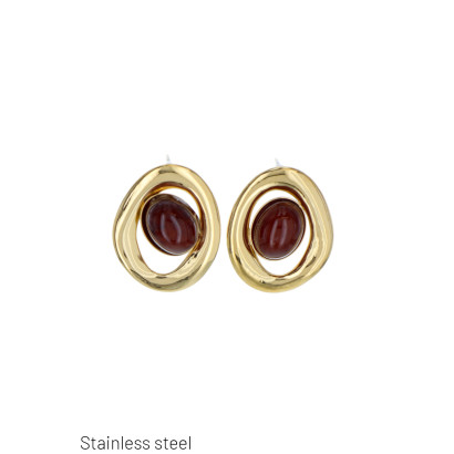 STEEL EARRING ASYMMETRICAL SHAPE AND STONE