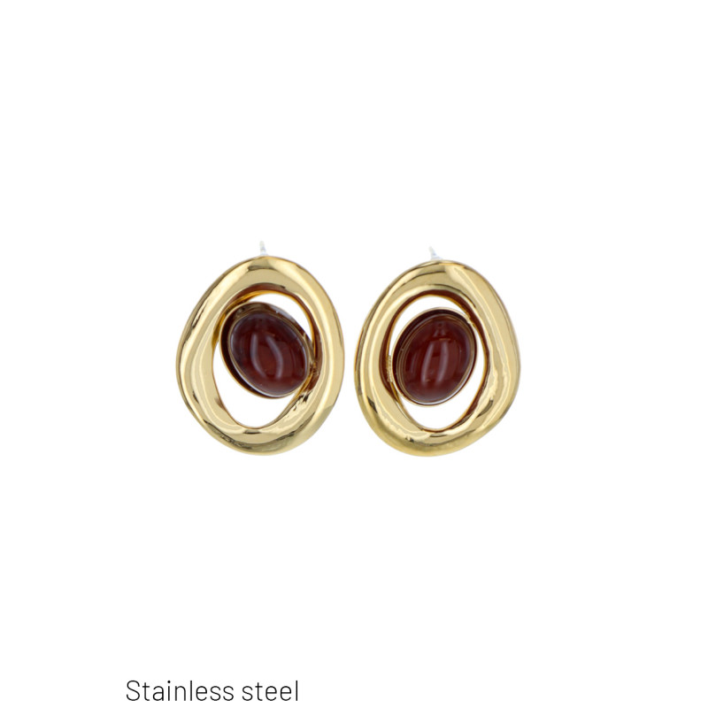 STEEL EARRING ASYMMETRICAL SHAPE AND STONE