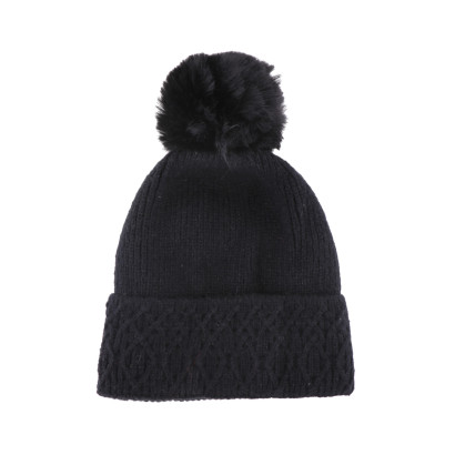 GORRO DE PUNTO CON VUELTA, GEOMETRICO Y POMPÛN