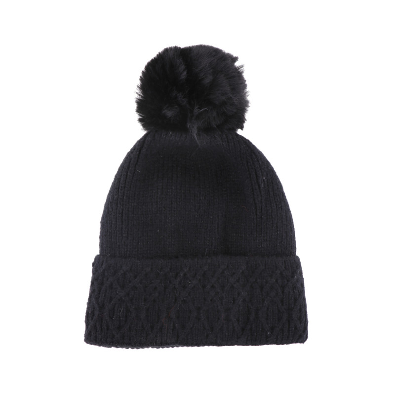 GORRO DE PUNTO CON VUELTA, GEOMETRICO Y POMPÛN