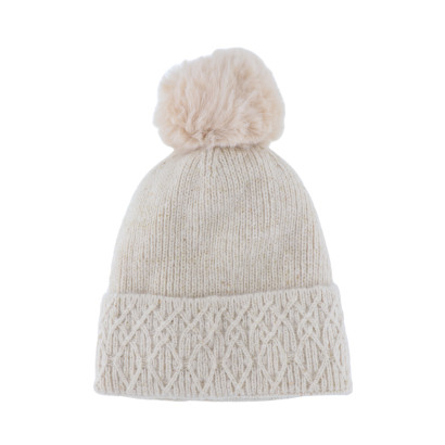 GORRO DE PUNTO CON VUELTA, GEOMETRICO Y POMPÛN