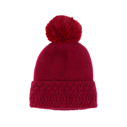GORRO DE PUNTO CON VUELTA, GEOMETRICO Y POMPÛN
