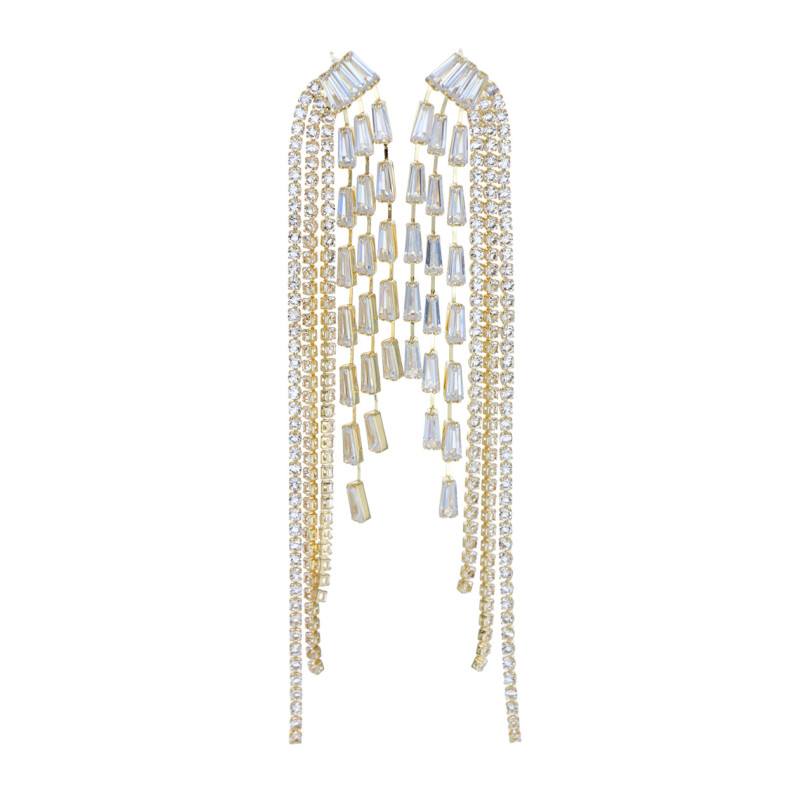 EARRINGS CHAIN FRINGES & RHINESTONES