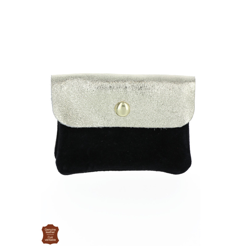PORTE MONNAIE EN DAIM ET CUIR BRILLANT