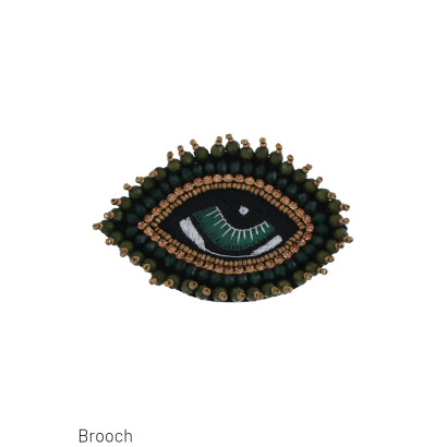 BROCHE FORME D'OEIL AVEC BORDERIE ET MULTI-PERLES