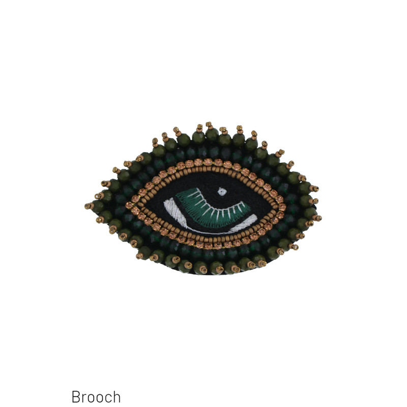 BROCHE FORME D'OEIL AVEC BORDERIE ET MULTI-PERLES