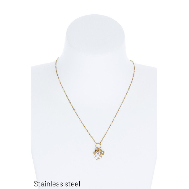 STAINL.STEEL NECKLACE WITH FLOWERS PENDANT