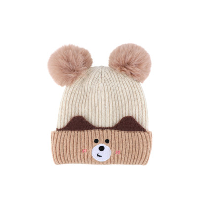 BONNET TRICOTE POUR ENFANT DEUX POMPONS, NOUNOURS