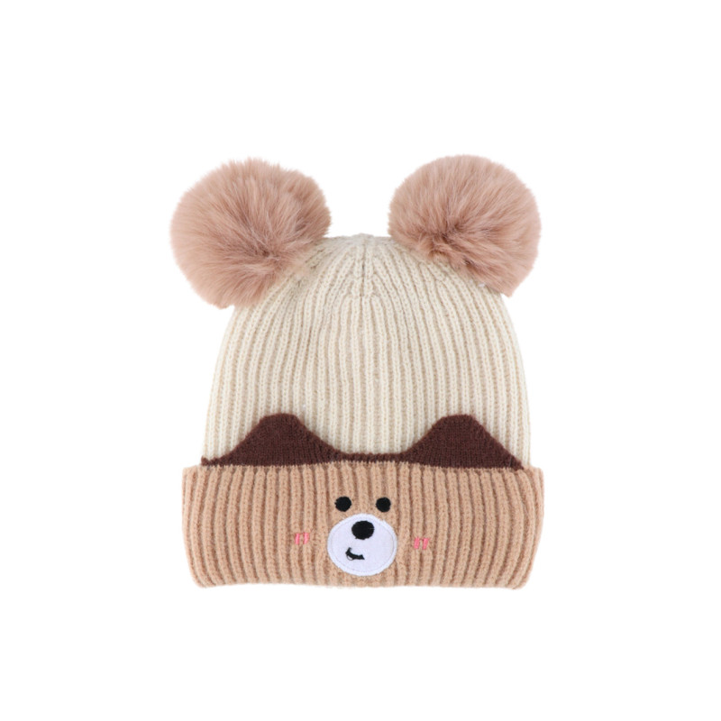 BONNET TRICOTE POUR ENFANT DEUX POMPONS, NOUNOURS