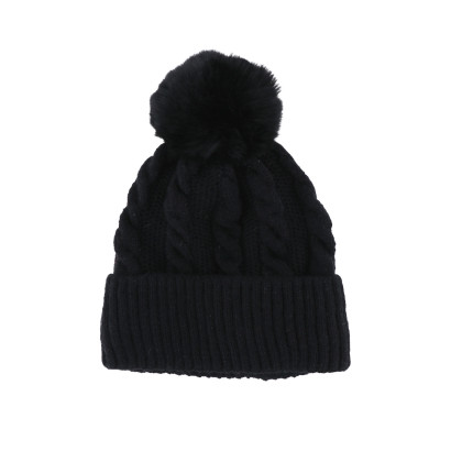 BONNET TRICOTE COULEUR UNIE, TORSADES AVEC POMPON