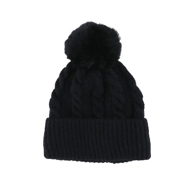 BONNET TRICOTE COULEUR UNIE, TORSADES AVEC POMPON