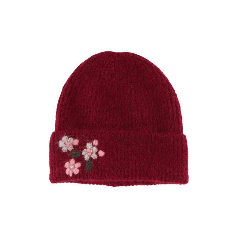 BONNET TRICOTÉ AVEC REVERS ET FLEURS BRODÉES