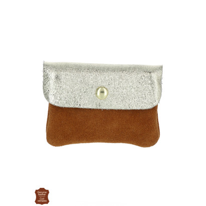 PORTE MONNAIE EN DAIM ET CUIR BRILLANT