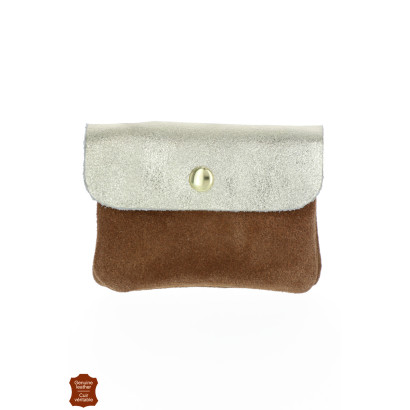 PORTE MONNAIE EN DAIM ET CUIR BRILLANT