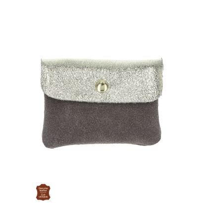 PORTE MONNAIE EN DAIM ET CUIR BRILLANT