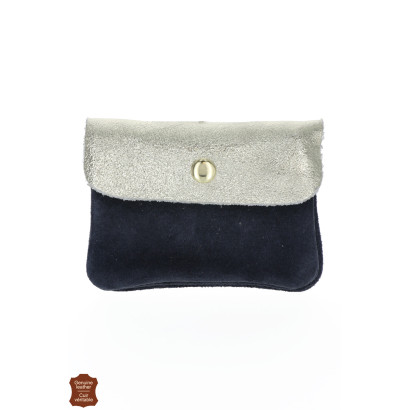 PORTE MONNAIE EN DAIM ET CUIR BRILLANT