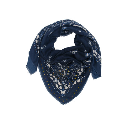FOULARD CARRÉ MOTIF PAISLEY ET FLEURS, CLOUS