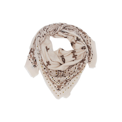 FOULARD CARRÉ MOTIF PAISLEY ET FLEURS, CLOUS