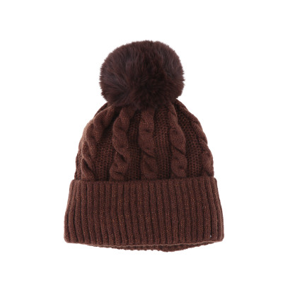 BONNET TRICOTE COULEUR UNIE, TORSADES AVEC POMPON