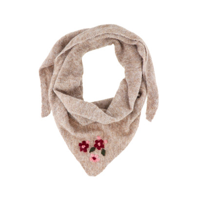 FOULARD TRIANGUL. TRICOTÉ, COULEUR UNIE, BROD. FLE