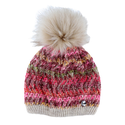 GEBREIDE MUTS WOLLEN MEERKLEURIGE MET POMPON