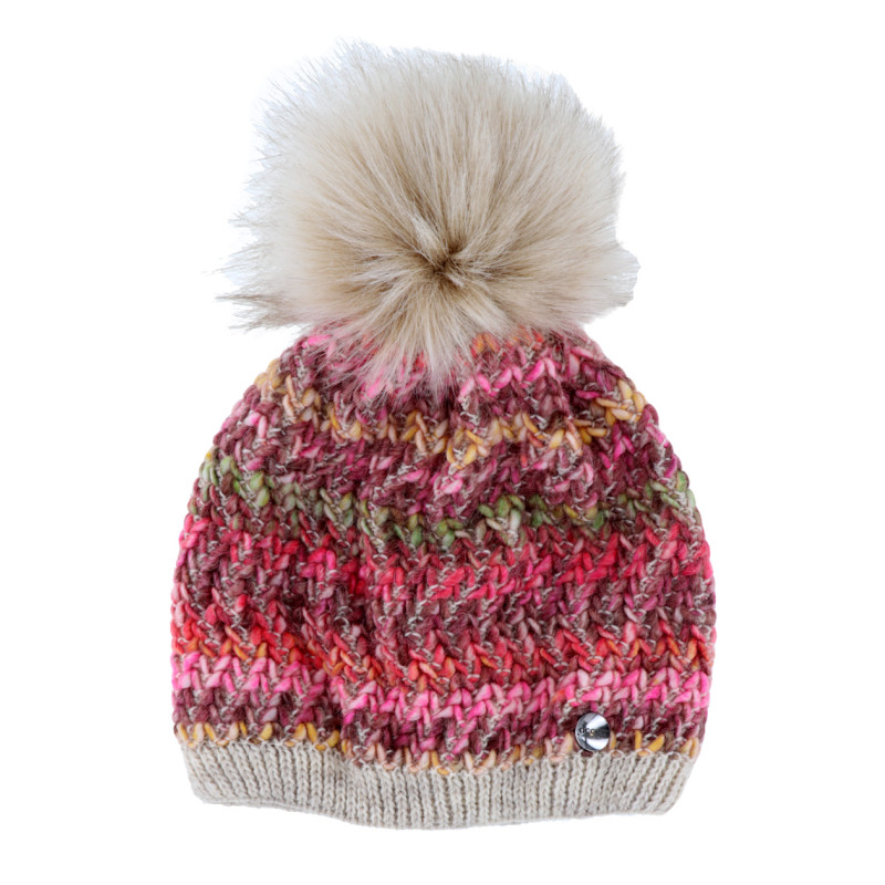 GEBREIDE MUTS WOLLEN MEERKLEURIGE MET POMPON