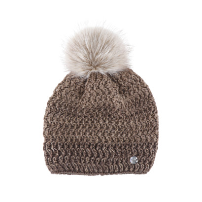 BONNET TRICOTE TORSADES AVEC POMPON FAUSSE FOURRUR