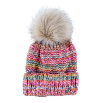 GEBREIDE MUTS WOLLEN MEERKLEURIGE MET POMPON