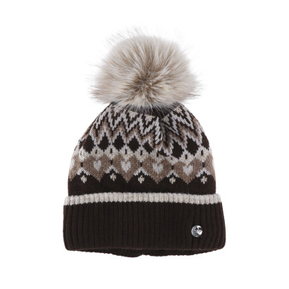 BONNET TRICOTÉ AVEC REVERS, GÉOMÉTRI.,COEUR,POMPON