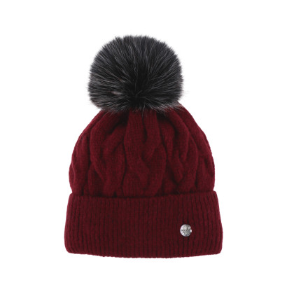 BONNET TRICOTE COULEUR UNIE, TORSADES AVEC POMPON