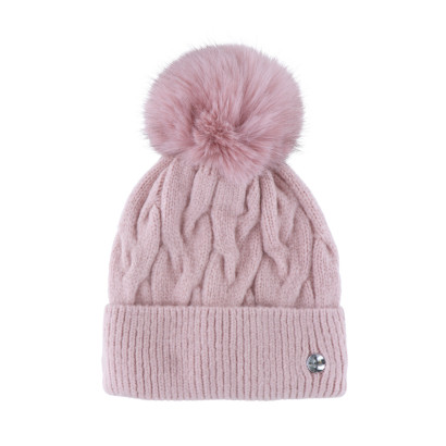 BONNET TRICOTE COULEUR UNIE, TORSADES AVEC POMPON