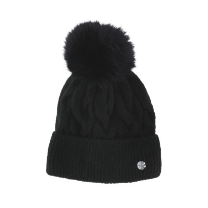 BONNET TRICOTE COULEUR UNIE, TORSADES AVEC POMPON