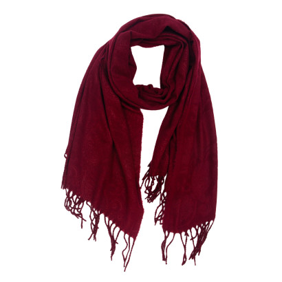 SCARF SOLID COLOR WITH FRINGES, EMBOSSED PAISLEY